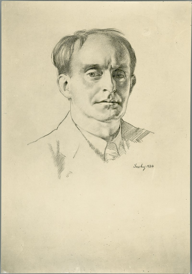 Photograph of a sketched portrait of Padraic Colum. - UCD Digital Library